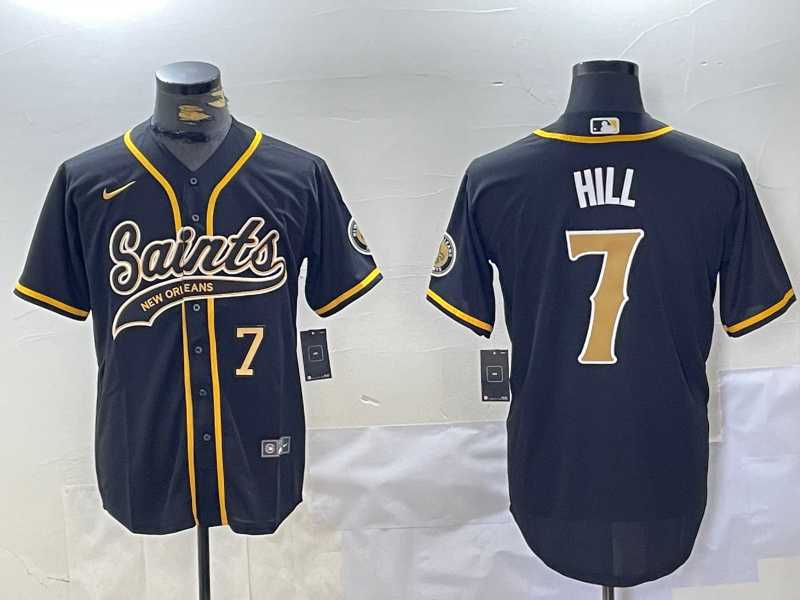 Men%27s New Orleans Saints #7 Taysom Hill Black With Patch Cool Base Stitched Baseball Jerseys